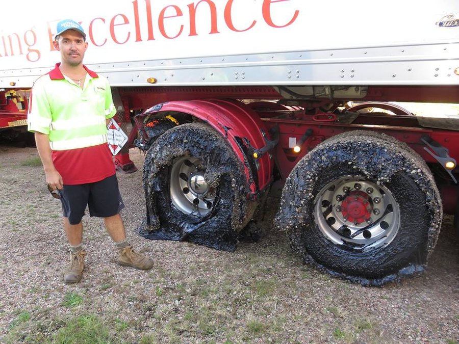 Australian road melts and coats car tires in goo