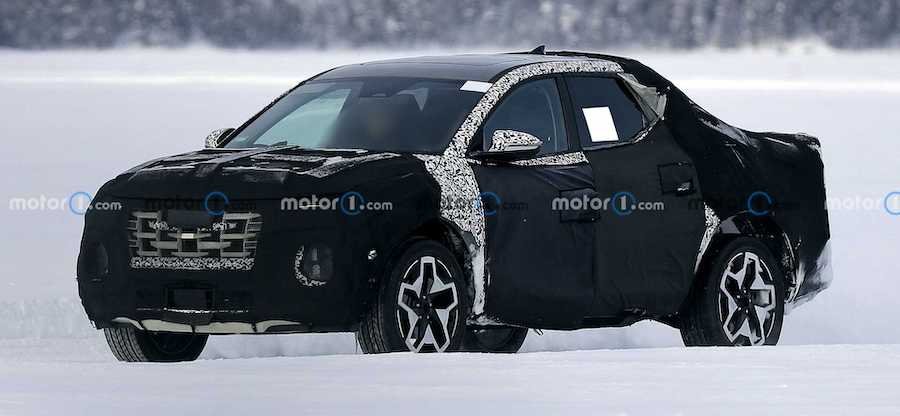 2022 Hyundai Santa Cruz Small Truck Spied Testing On Frozen Lake