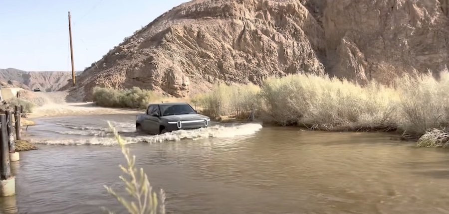 2022 Rivian R1T water fording at Mojave