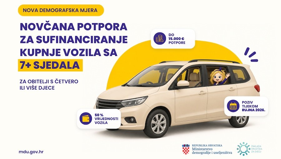 Od rujna sufinanciranje vozila sa sedam i više sjedala za obitelji s četvero i više djece