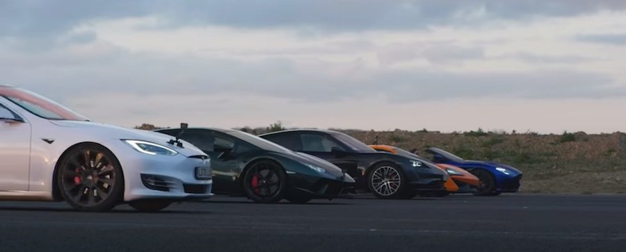 Huracan Faces Taycan, Model S, DBS, 540C In A Five-Way Drag Race