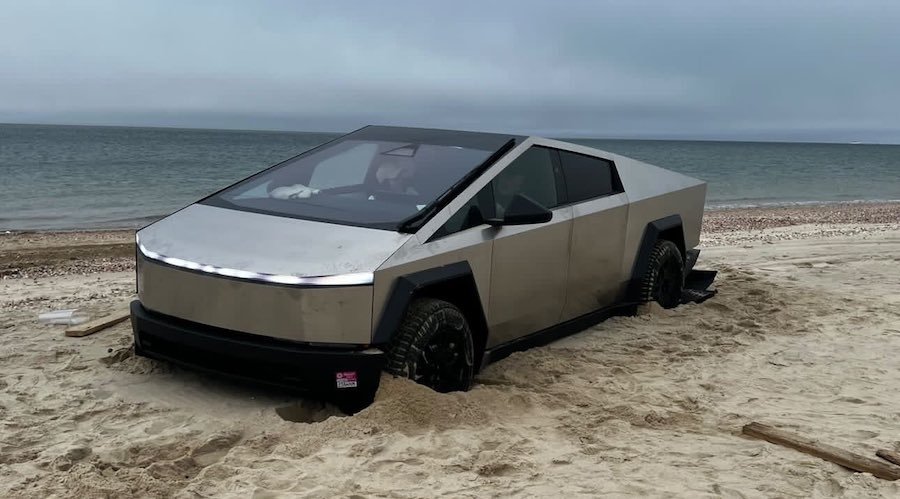 Instant Karma: Tesla Cybertruck Got Stuck on the Beach Days After Parking on the Crosswalk